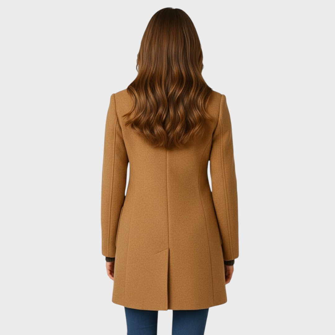 Women's Wool Coat with Structured Collar Button Closure and Fitted Cut