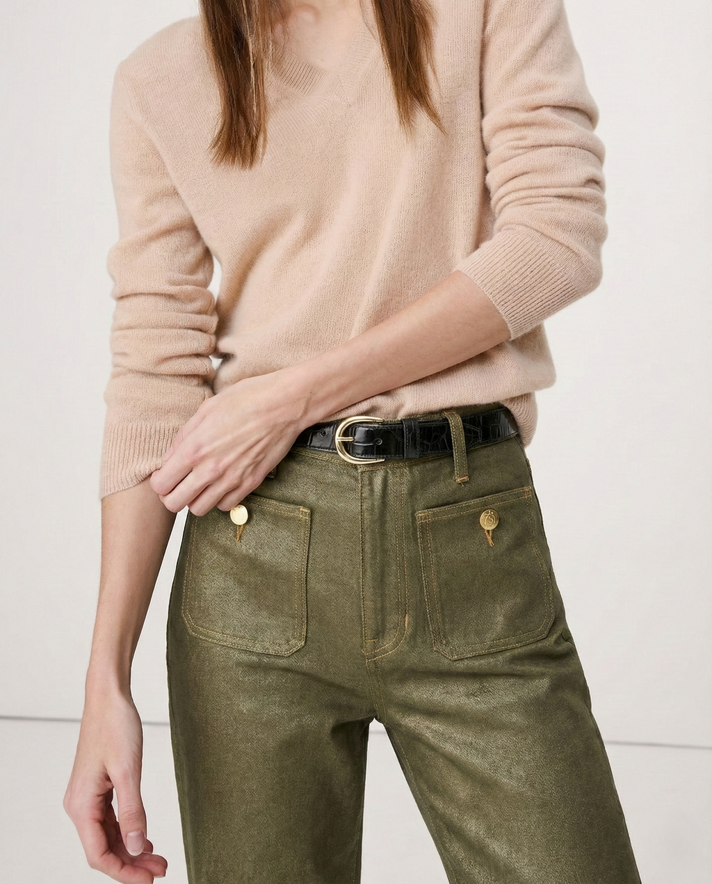 Women's High Waisted Wide Leg Stretch Jeans with Front Pockets