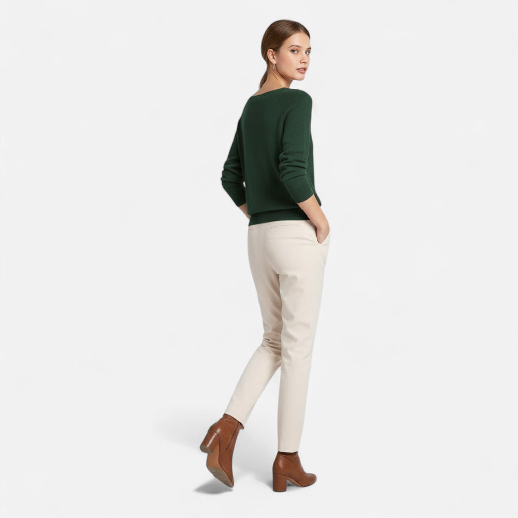 Women's Merino Wool Sweater with Round Neck Design and Slim Fit