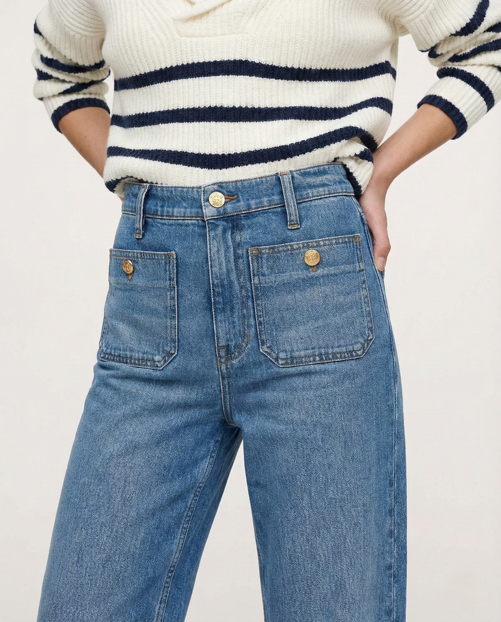 Women's High Waisted Wide Leg Stretch Jeans with Front Pockets