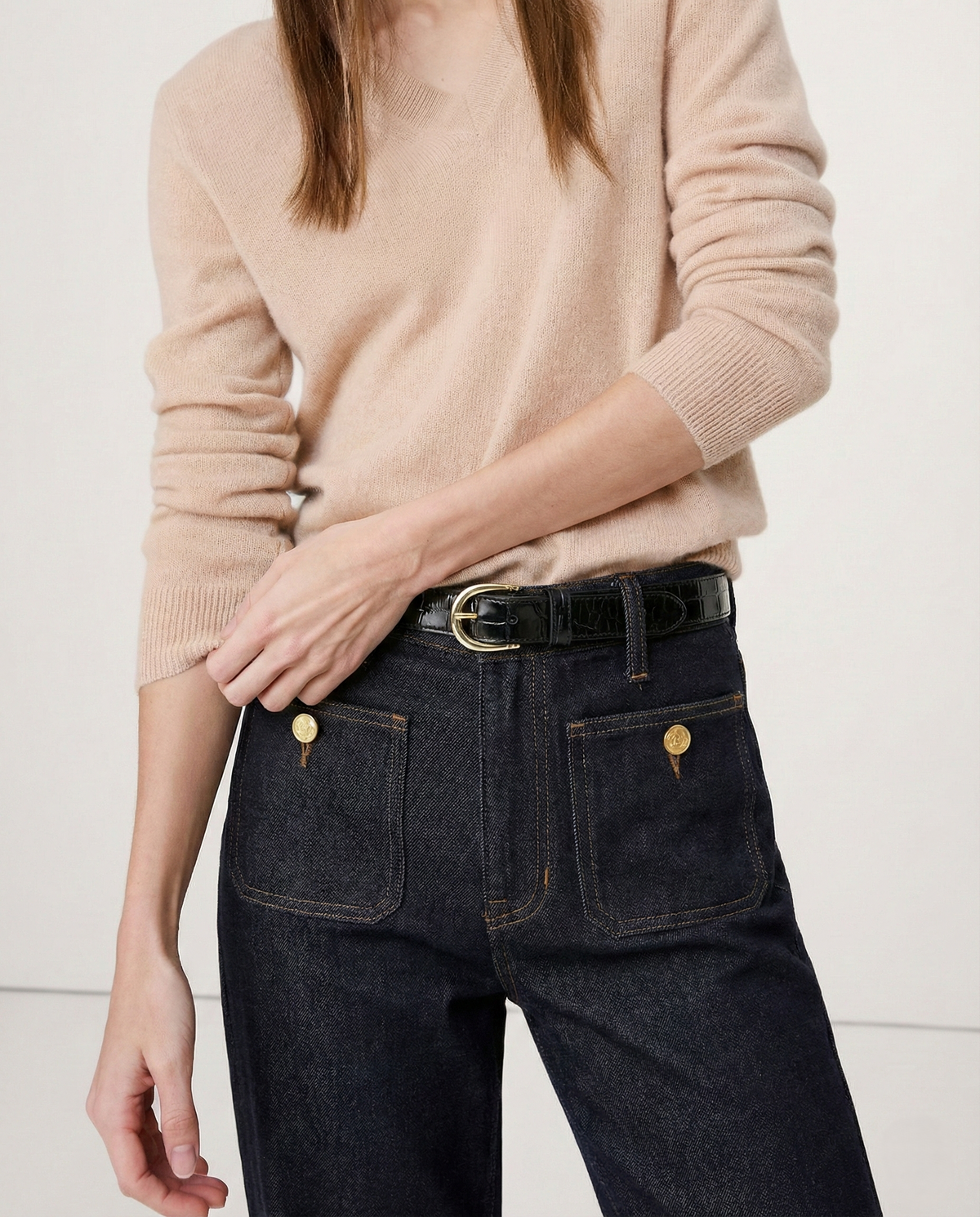 Women's High Waisted Wide Leg Stretch Jeans with Front Pockets