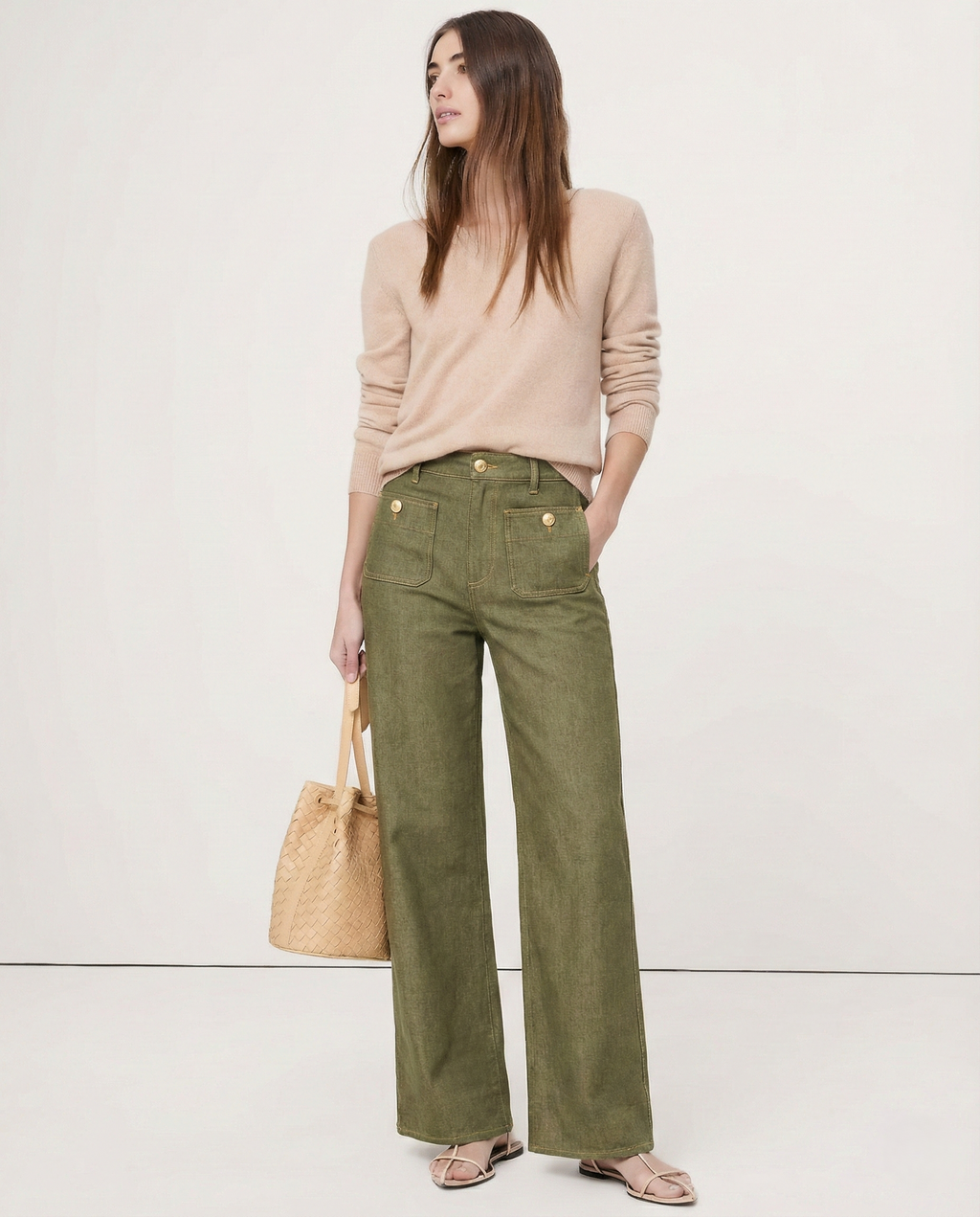 Women's High Waisted Wide Leg Stretch Jeans with Front Pockets