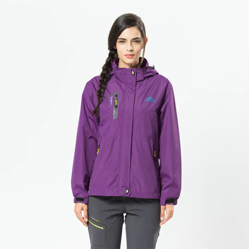 Women's Waterproof Hiking Jacket with Adjustable Hood and Zip Pockets