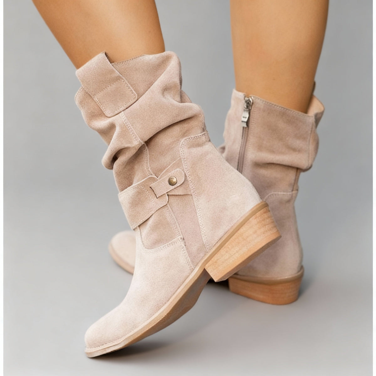 Women's Slouch Ankle Boots with Cushioned Support and Side Zipper