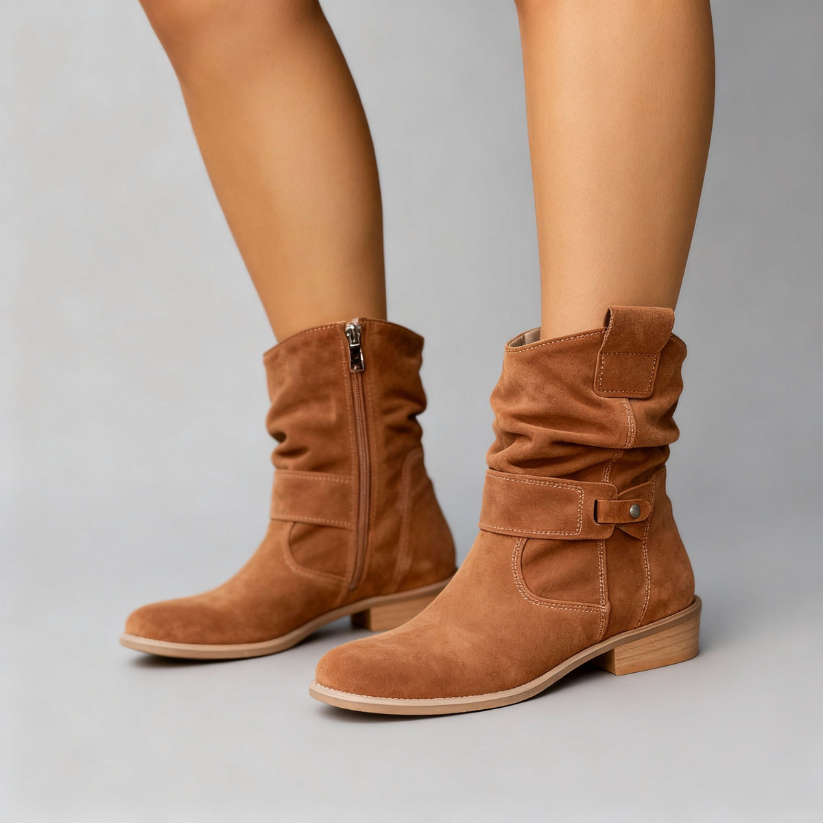 Dameslouch-ankelstøvler med polstret støtte og lynlås i siden
