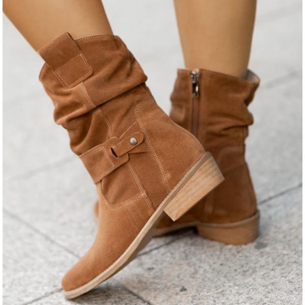 Women's Slouch Ankle Boots with Cushioned Support and Side Zipper