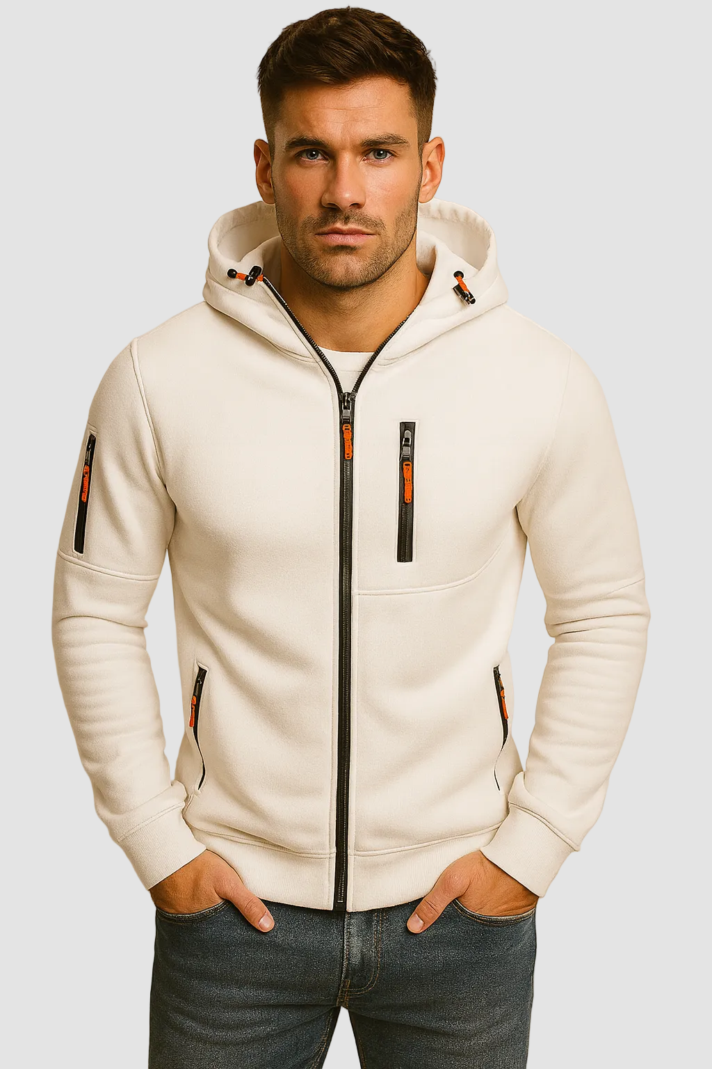 Men's Zip-Up Hoodie with Adjustable Hood Zip Pockets and Comfortable Fit