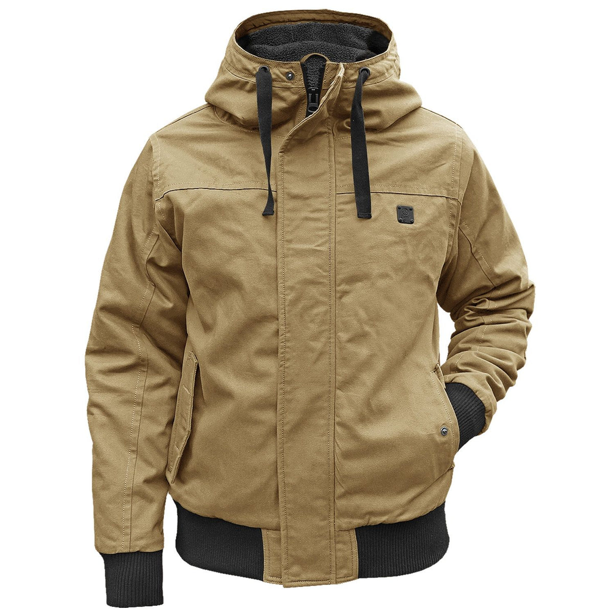 Men's Lined Jacket with Hood Hidden Front Zip and Wind Guard Placket