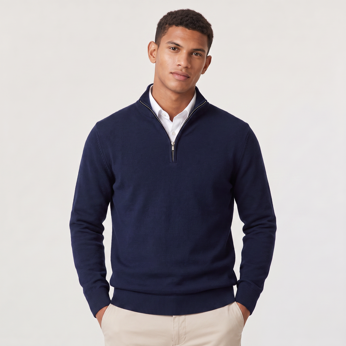 Men's Quarter Zip Knit Sweater with Stand Collar Regular Fit and Soft Fabric