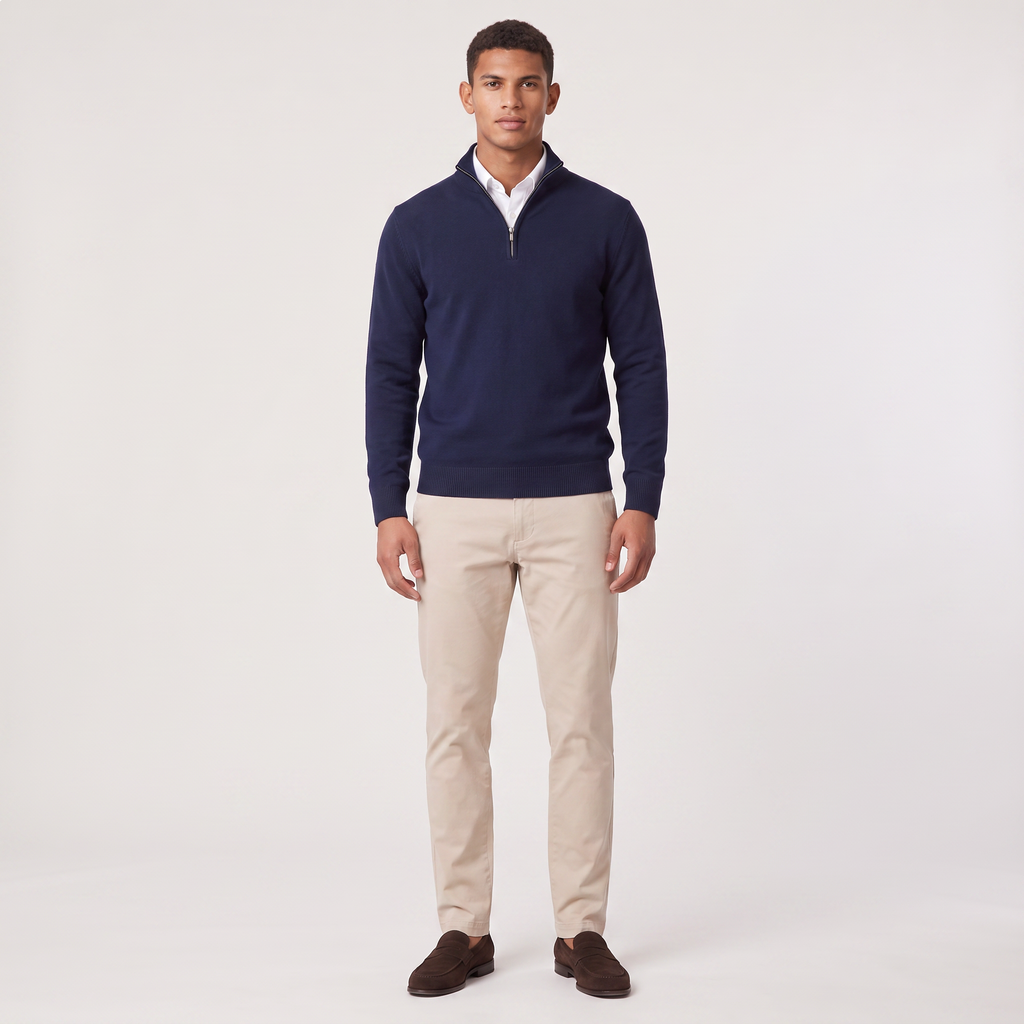 Men's Quarter Zip Knit Sweater with Stand Collar Regular Fit and Soft Fabric