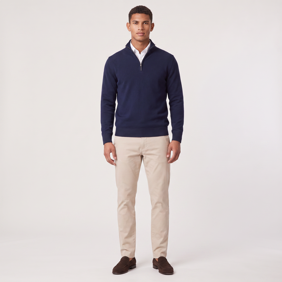 Men's Quarter Zip Knit Sweater with Stand Collar Regular Fit and Soft Fabric