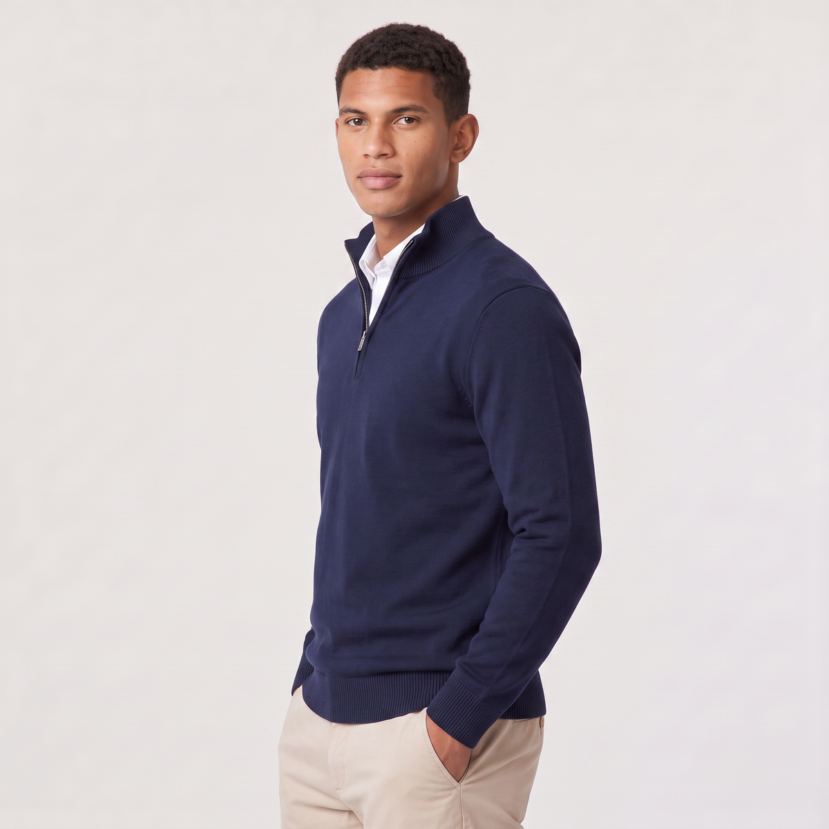 Men's Quarter Zip Knit Sweater with Stand Collar Regular Fit and Soft Fabric