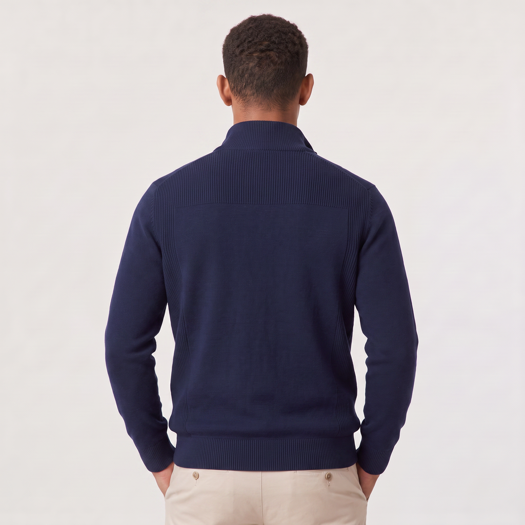 Men's Quarter Zip Knit Sweater with Stand Collar Regular Fit and Soft Fabric