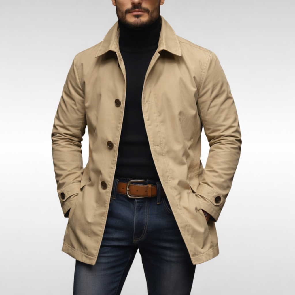 Men's Weather Resistant Coat with Quilted Lining Fitted Cut and Pockets