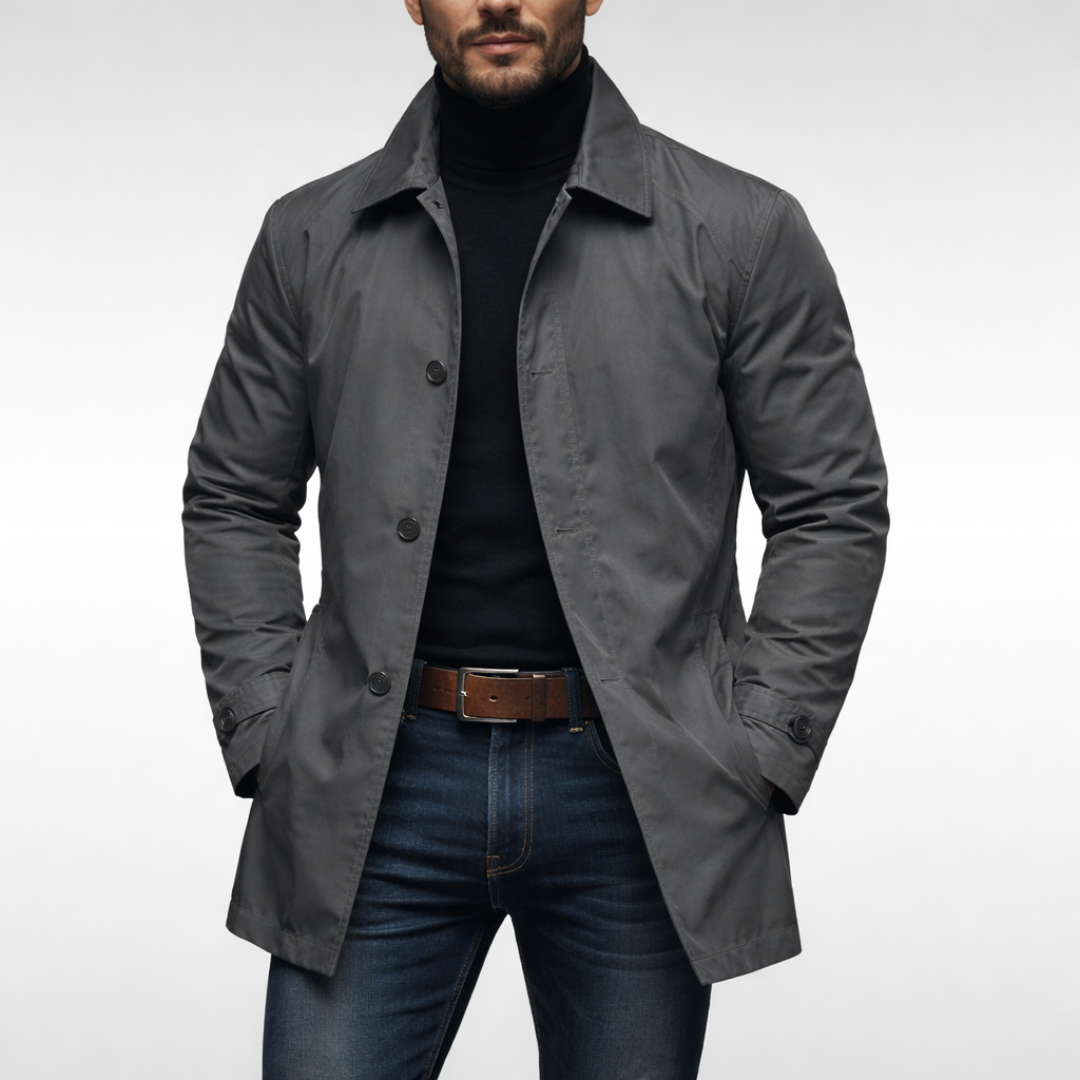 Men's Weather Resistant Coat with Quilted Lining Fitted Cut and Pockets