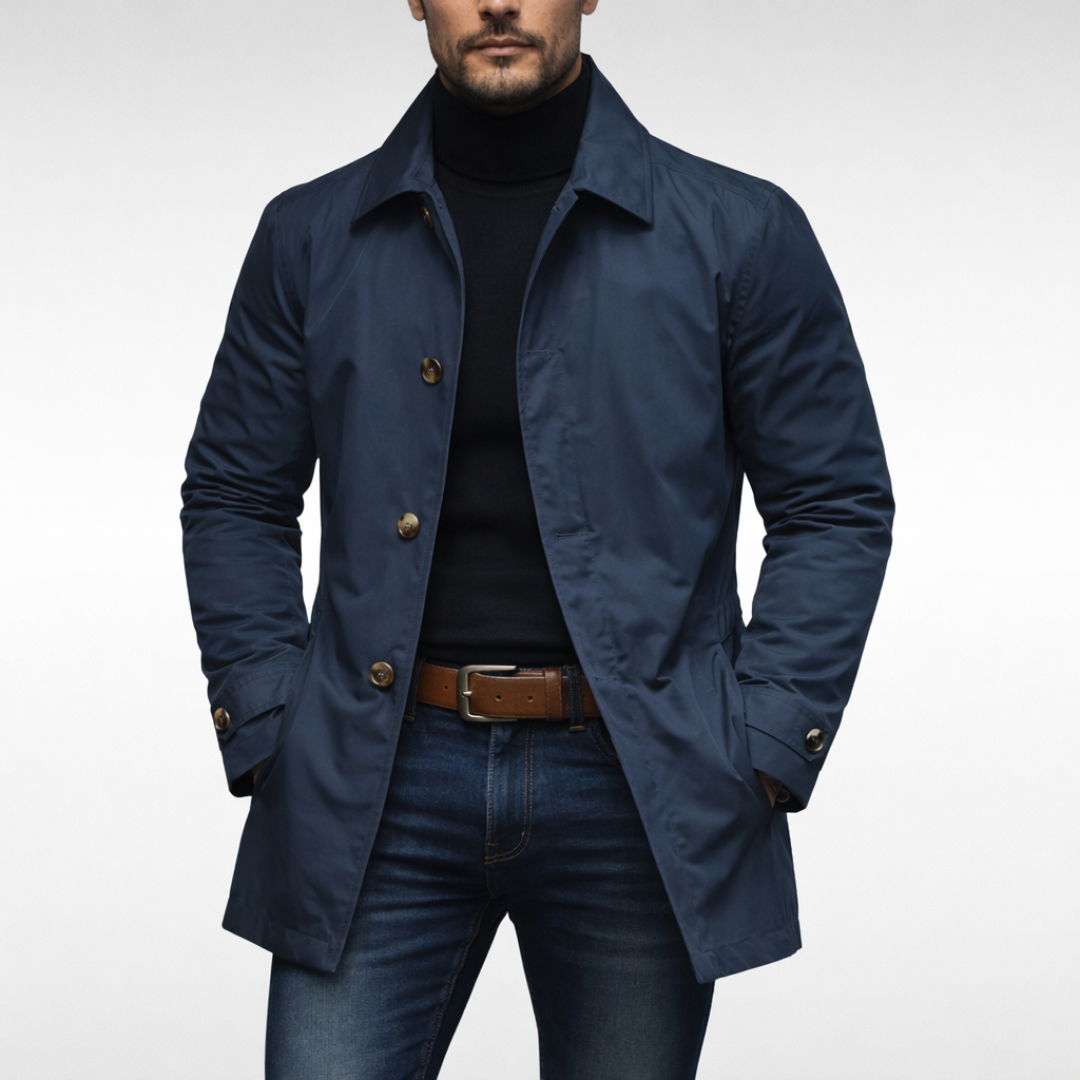 Men's Weather Resistant Coat with Quilted Lining Fitted Cut and Pockets