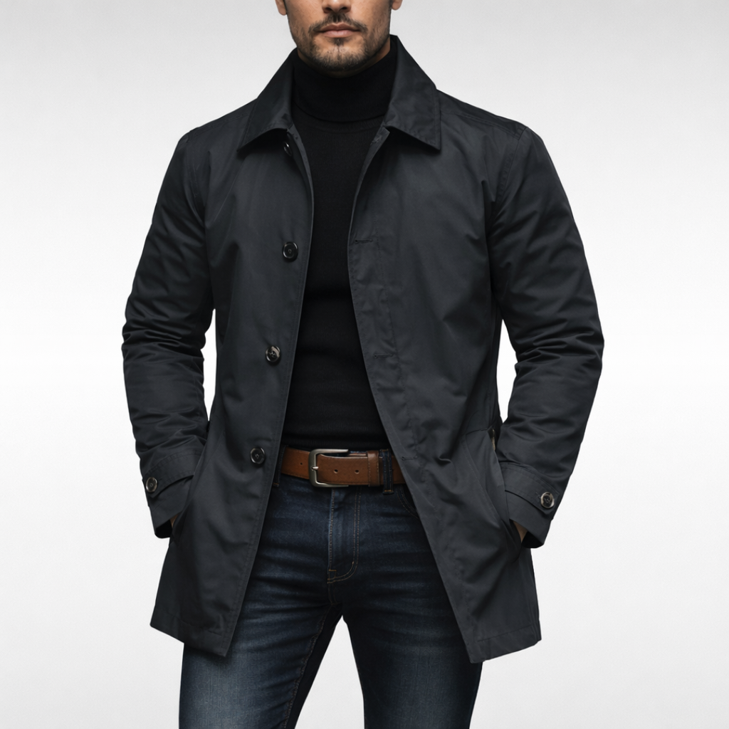 Men's Weather Resistant Coat with Quilted Lining Fitted Cut and Pockets