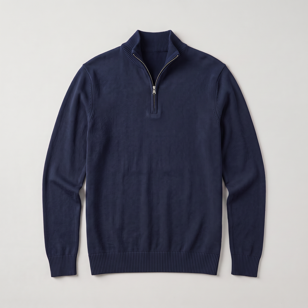 Men's Quarter Zip Knit Sweater with Stand Collar Regular Fit and Soft Fabric