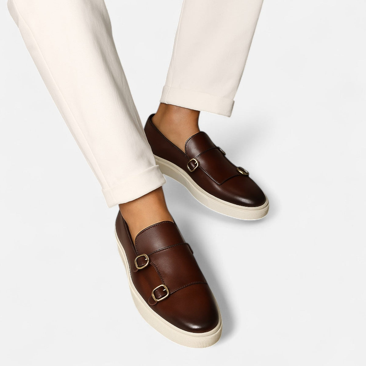 Men's Leather Buckle Loafers with Classic Silhouette and Slip On Design