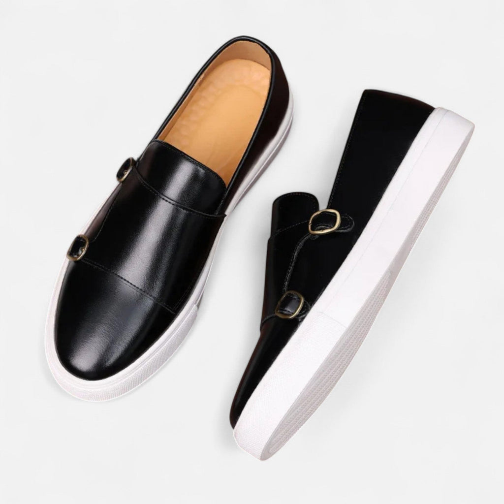 Men's Leather Buckle Loafers with Classic Silhouette and Slip On Design