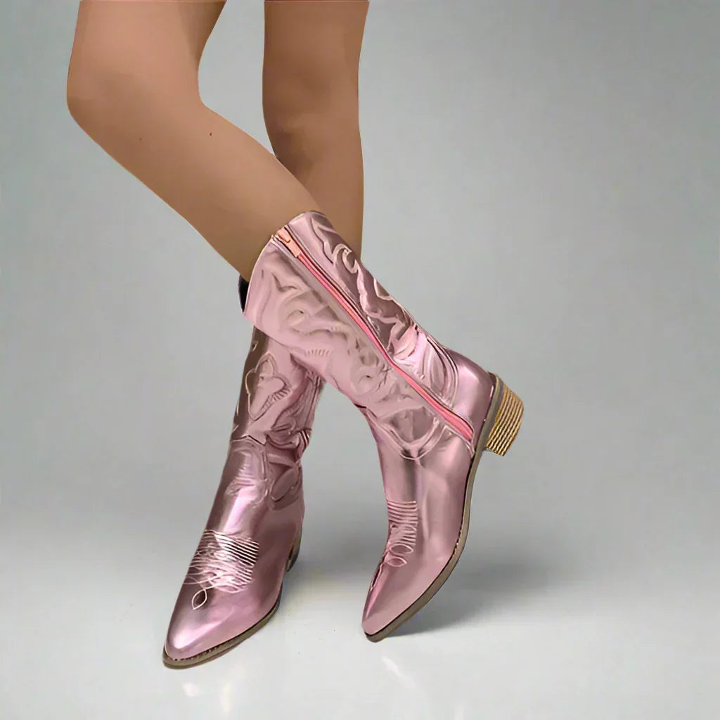 Women's Western Boots with Cushioned Footbed and Side Zipper Closure
