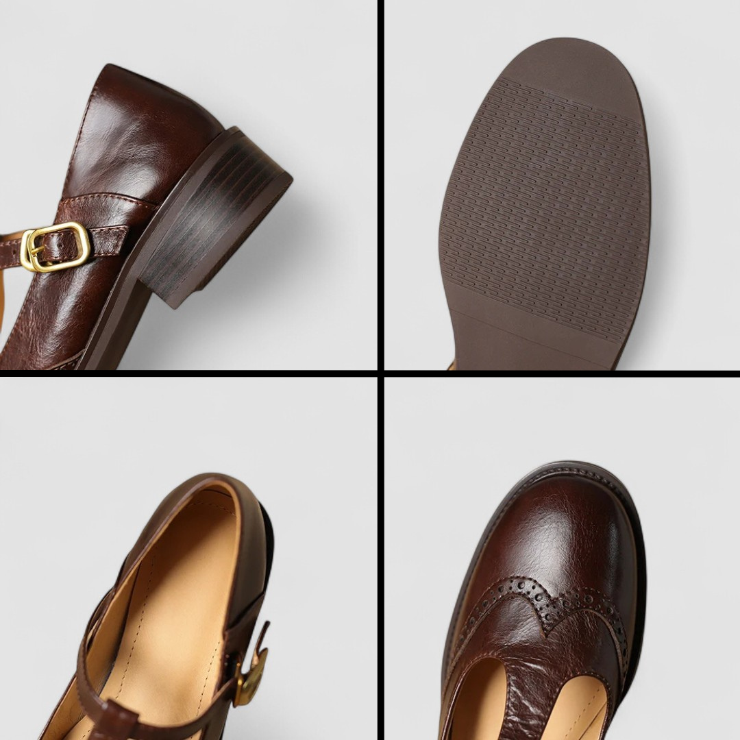 Women's Mary Jane Shoes with Genuine Leather Adjustable Strap and Block Heel
