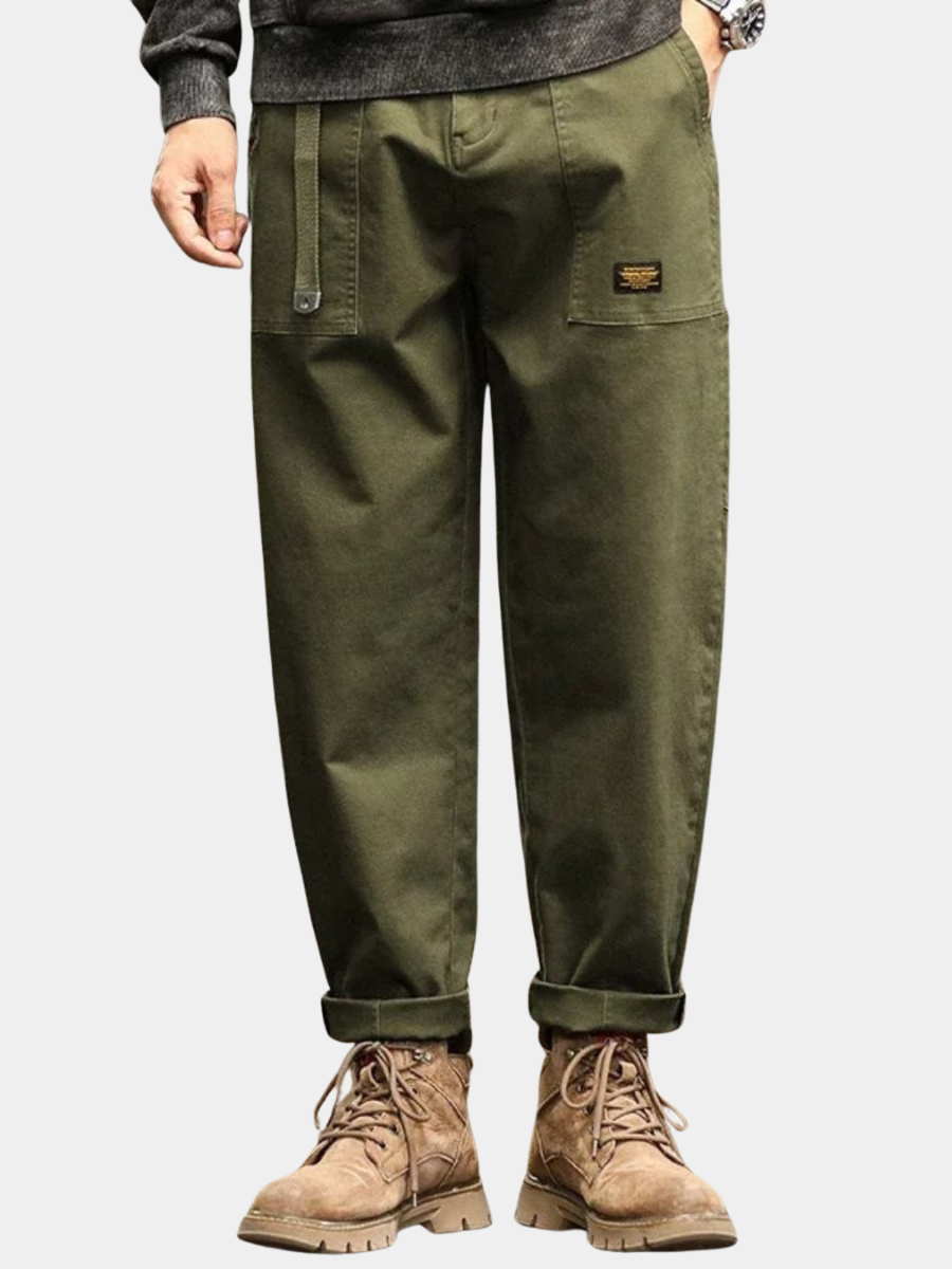 Men's Cargo Pants with Straight Leg Cut Flap Pockets and Vintage Finish