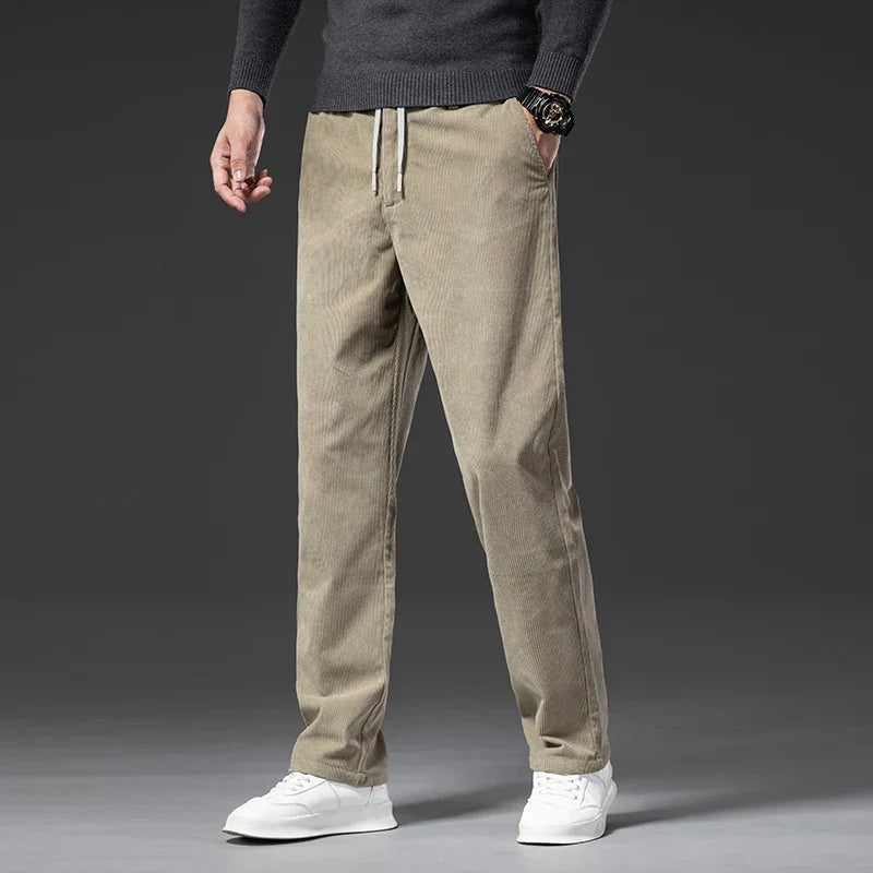 Men's Corduroy Chinos with Tailored Fit and Adjustable Drawstring Waist
