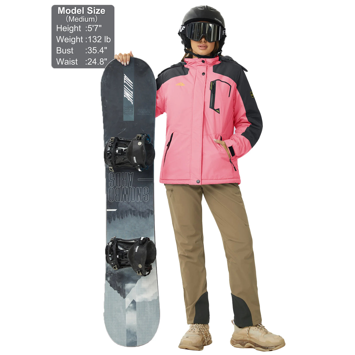 Women's Ski Jacket with Fleece Lining Windproof Design and Zip Closure