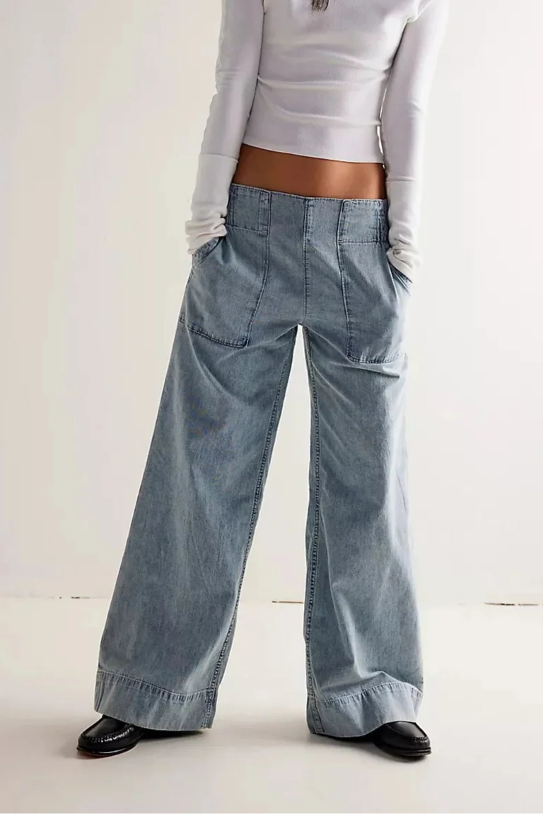 Women's High Waisted Wide Leg Cotton Jeans with Slight Stretch