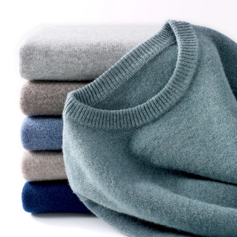 Men's Merino Wool Sweater with Soft Crewneck Ribbed Trim and Regular Fit