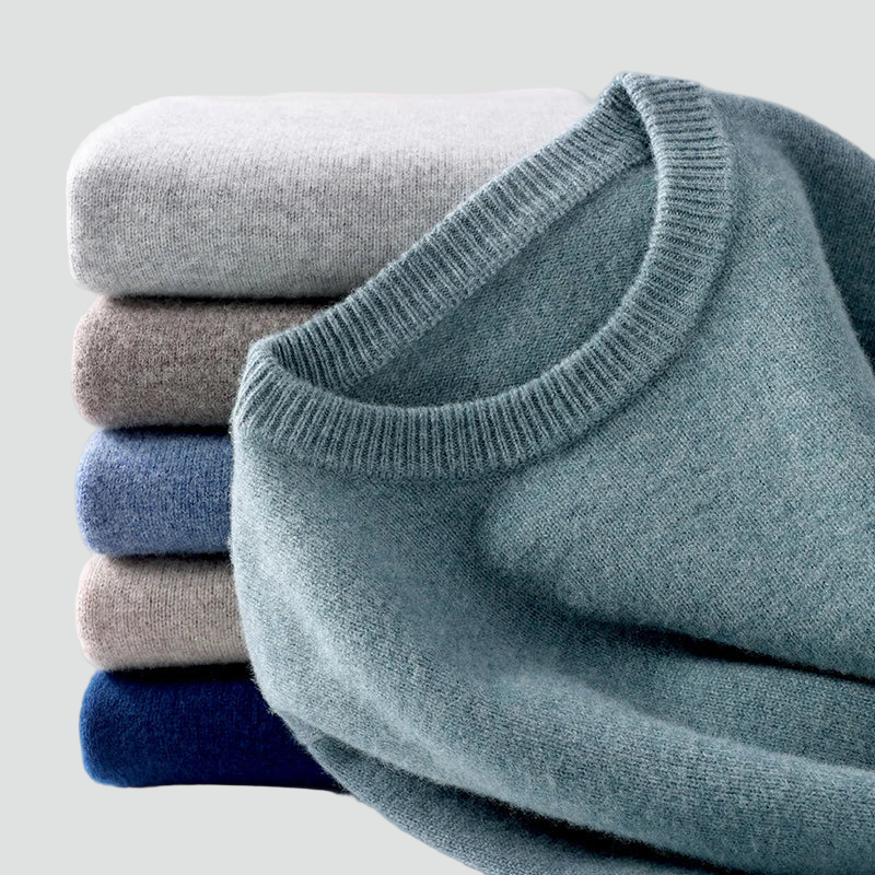 Men's Merino Wool Sweater with Soft Crewneck Ribbed Trim and Regular Fit