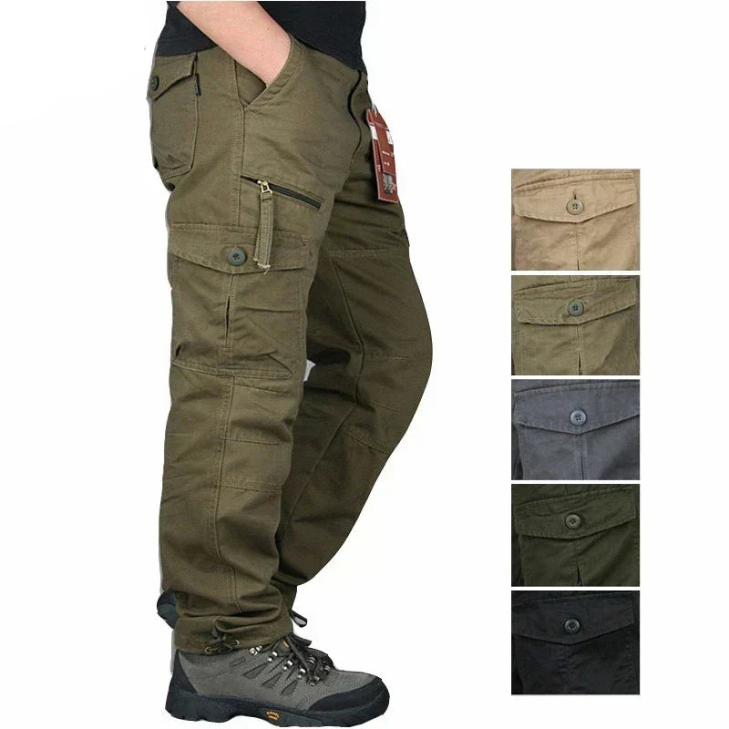 Men's Cotton Cargo Pants with Relaxed Fit and Multiple Pockets
