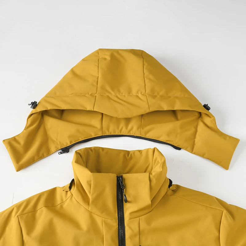 Unisex Waterproof Windbreaker Jacket with Hood and Thermal Lining