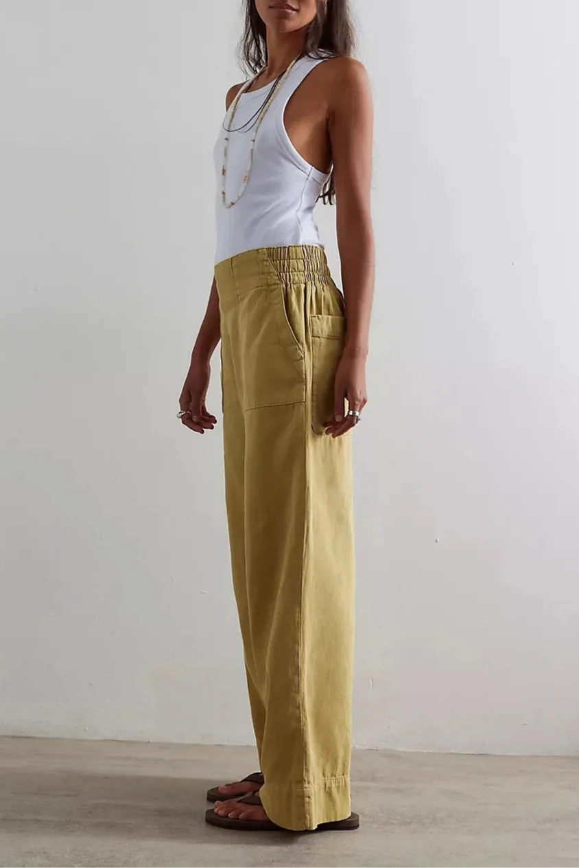 Women's High Waisted Wide Leg Cotton Jeans with Slight Stretch