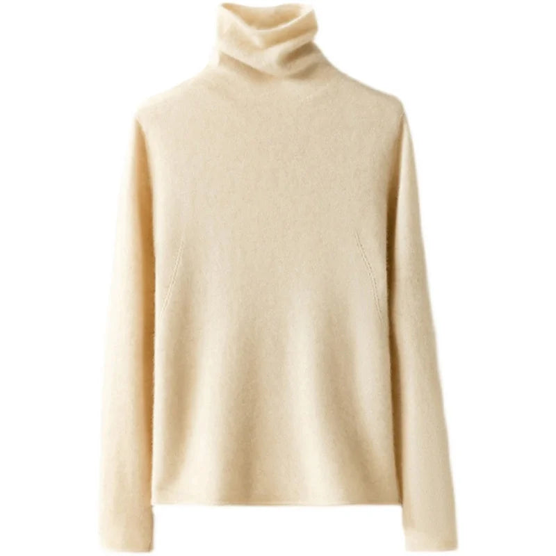Women's Slim Fit Cashmere Blend Turtleneck Sweater with Long Sleeves