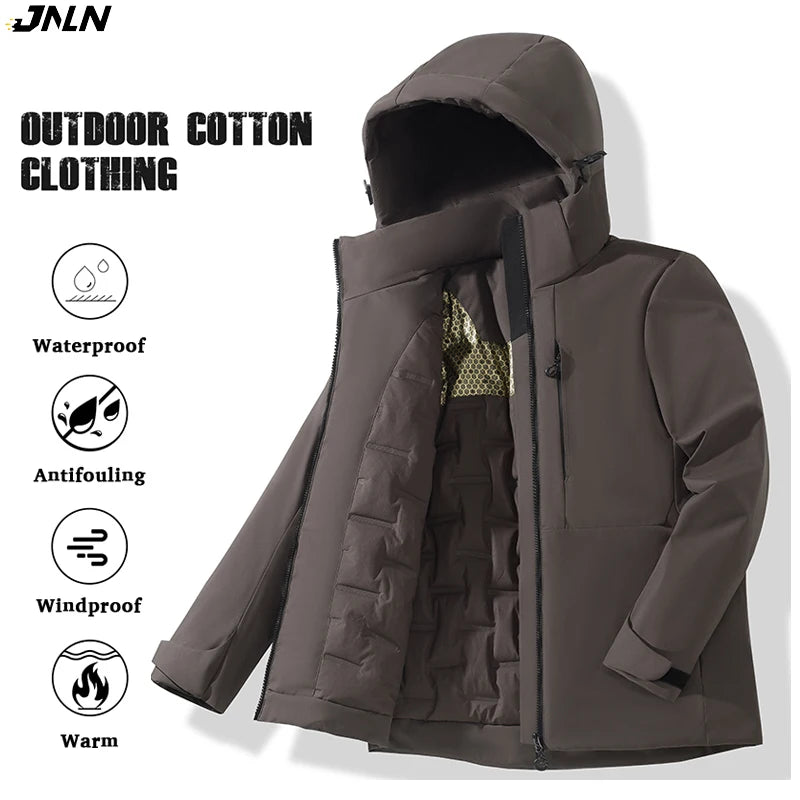 Unisex Waterproof Windbreaker Jacket with Hood and Thermal Lining