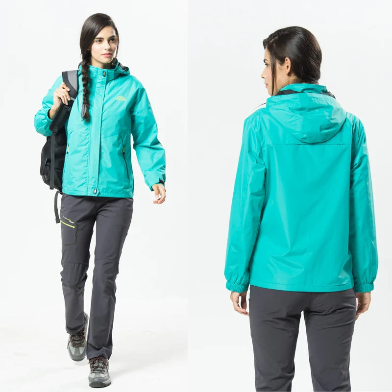 Women's Waterproof Hiking Jacket with Adjustable Hood and Zip Pockets