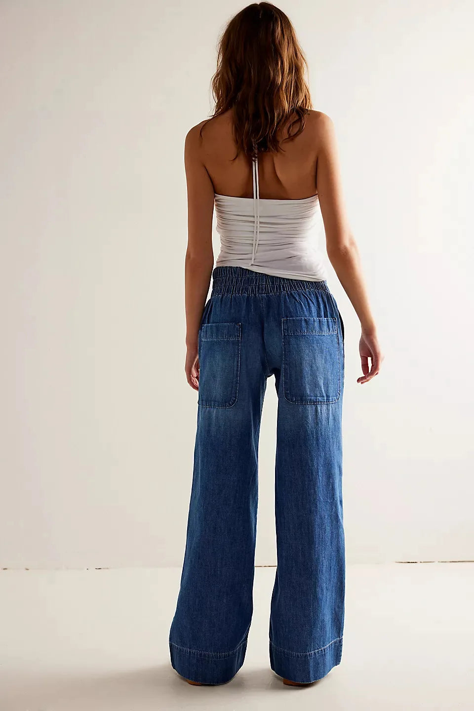 Women's High Waisted Wide Leg Cotton Jeans with Slight Stretch