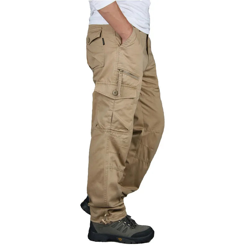 Men's Cotton Cargo Pants with Relaxed Fit and Multiple Pockets