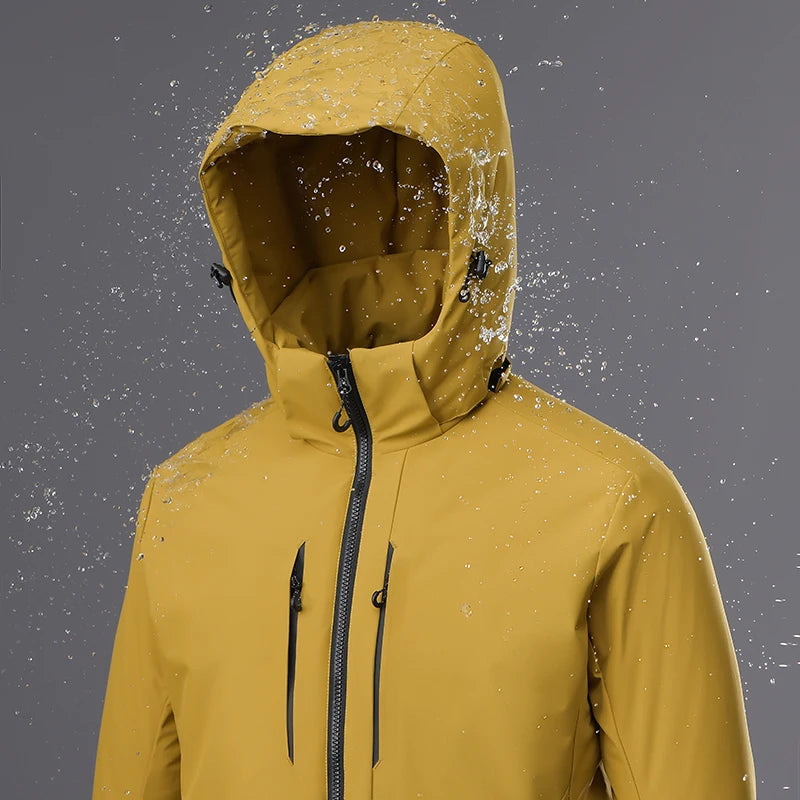 Unisex Waterproof Windbreaker Jacket with Hood and Thermal Lining