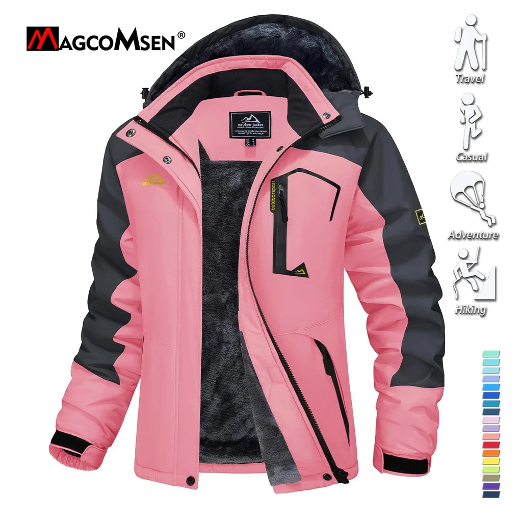 Women's Ski Jacket with Fleece Lining Windproof Design and Zip Closure