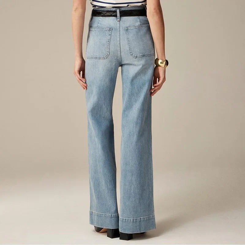 Women's High Waisted Wide Leg Stretch Jeans with Front Pockets