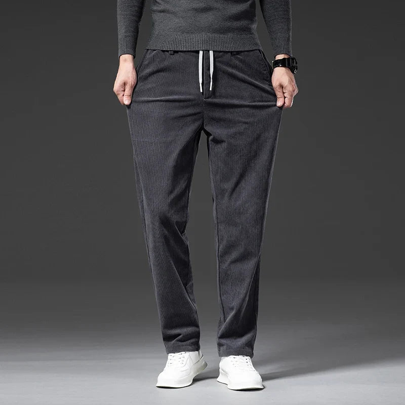 Men's Corduroy Chinos with Tailored Fit and Adjustable Drawstring Waist