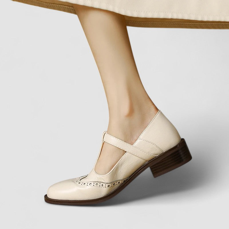 Women's Mary Jane Shoes with Genuine Leather Adjustable Strap and Block Heel