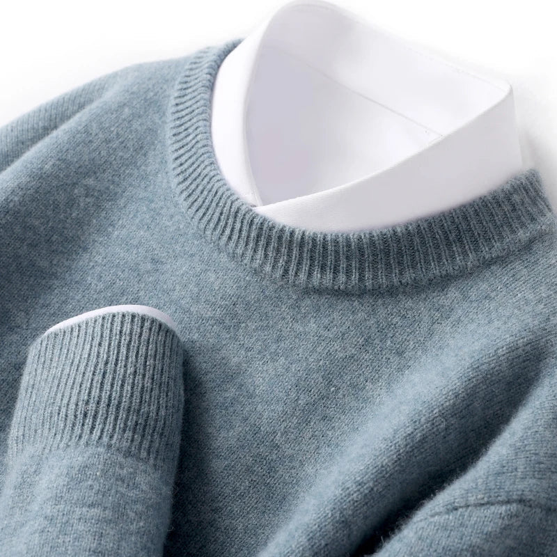 Men's Merino Wool Sweater with Soft Crewneck Ribbed Trim and Regular Fit