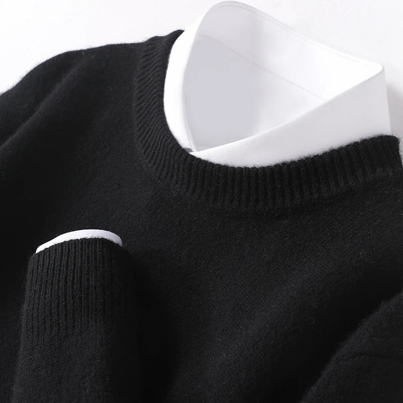 Men's Merino Wool Sweater with Soft Crewneck Ribbed Trim and Regular Fit