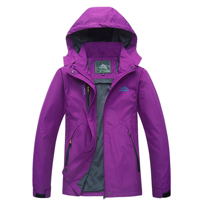 Women's Waterproof Hiking Jacket with Adjustable Hood and Zip Pockets
