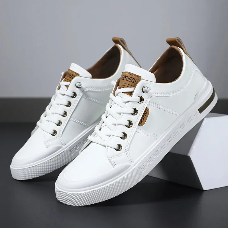 Men's Leather Sneakers with Cushioned EVA Insole Rubber Sole and Lace Up Closure