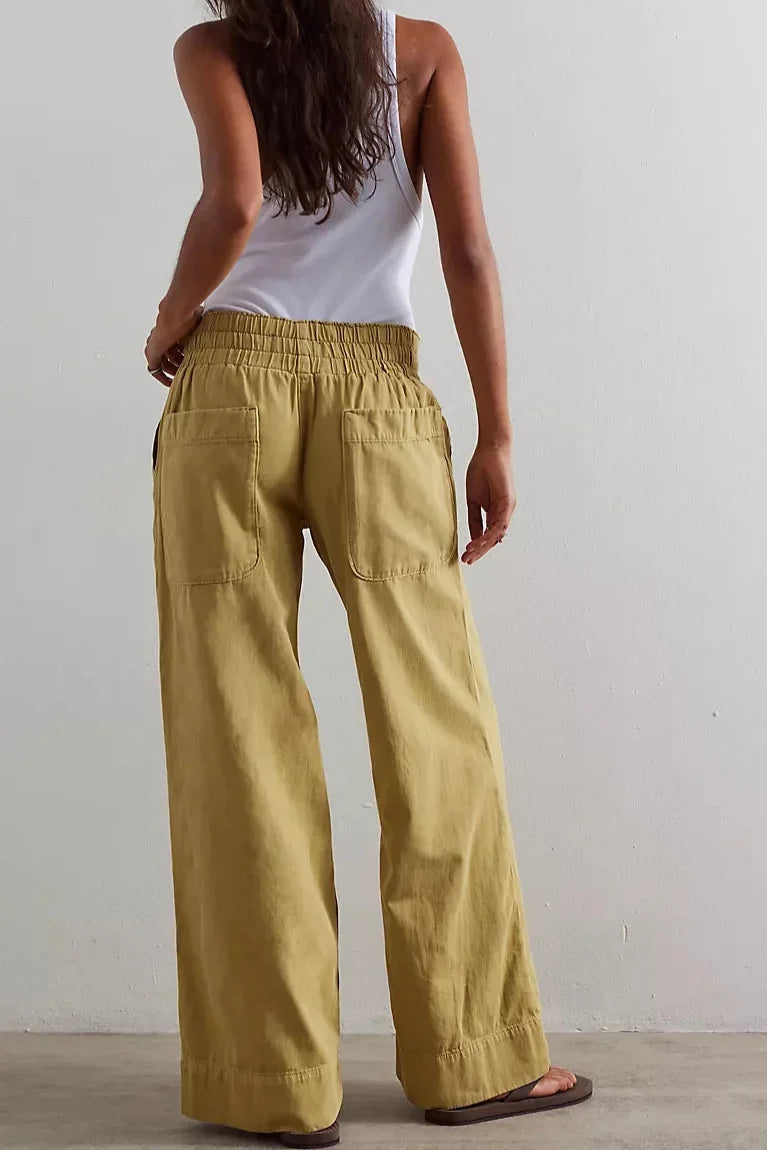 Women's High Waisted Wide Leg Cotton Jeans with Slight Stretch